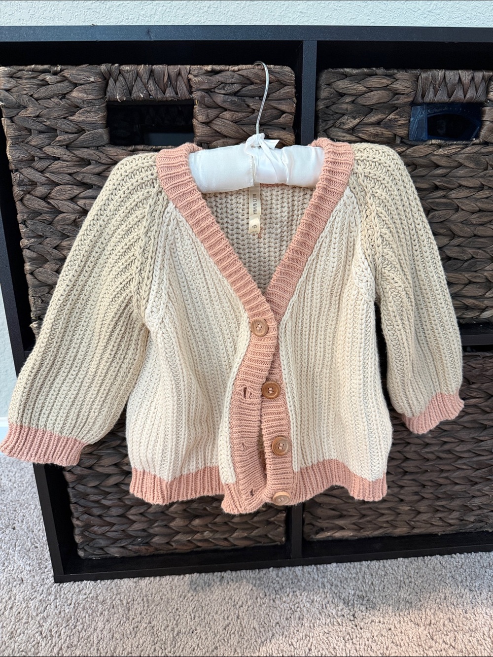Wild Wawa Cream and Pink Knit Cardigan Sweater